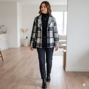 Chicme Plaid Black, Gray & White Blazer Med